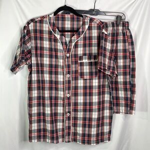 Latuza cotton navy and red plaid short pajamas: